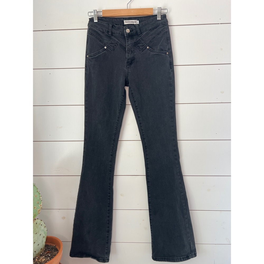 Ranch Dressn Black Western Yoke High Waisted Flare Jeans Womens M cowgirl